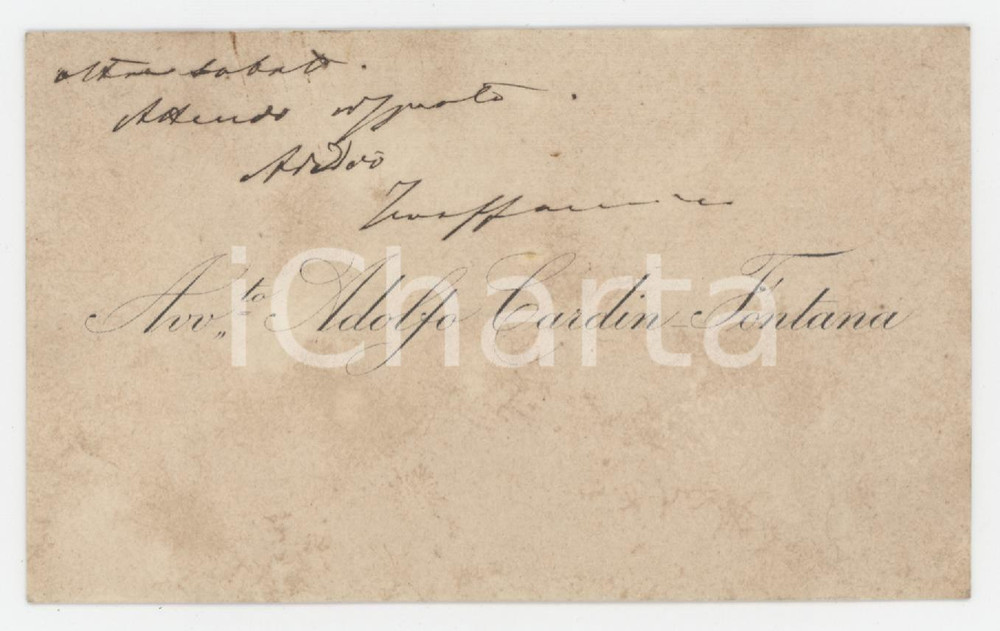 Autografo originale 1890 PADOVA Avv. Adolfo CARDIN FONTANA Biglietto da visita autografo 1
