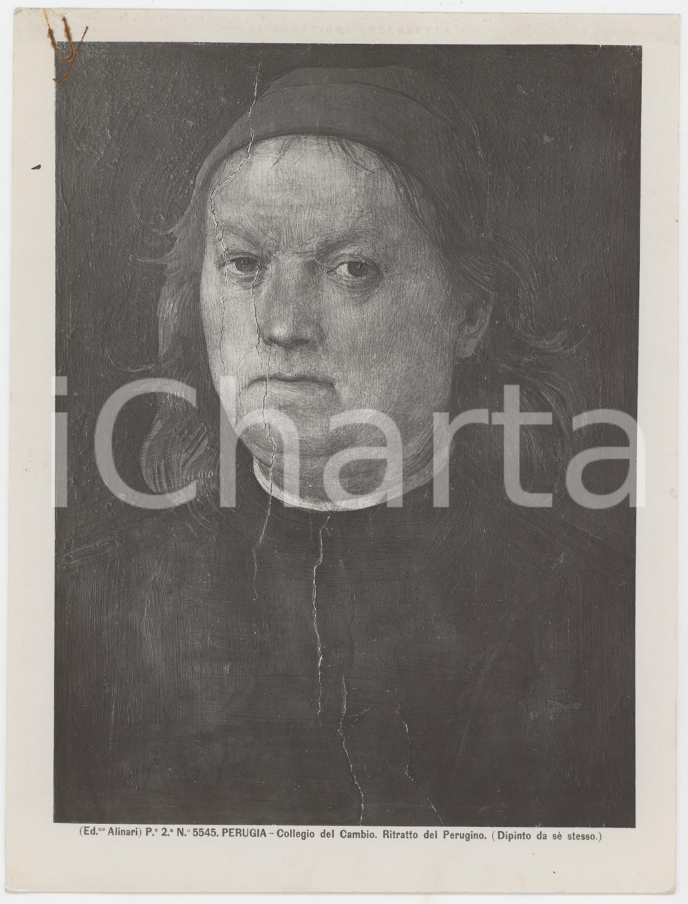 Fotografia d epoca originale 1910 ca PERUGIA Collegio del Cambio  Ritratto del PERUGINO Foto ALINARI 1