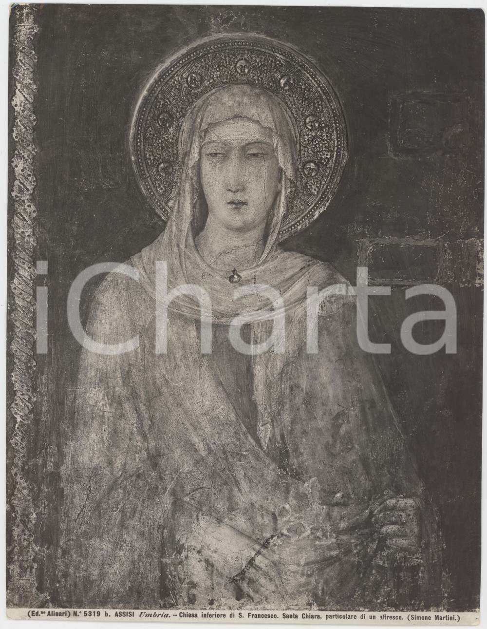 Fotografia d epoca originale 1910 ca ASSISI Basilica inferiore  Affresco di Santa Chiaria  Foto ALINARI 1