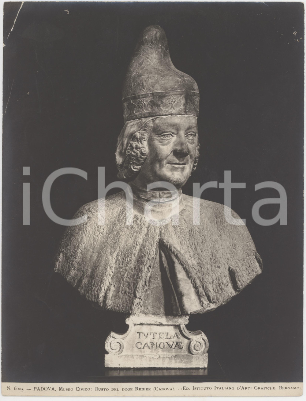Fotografia d epoca originale 1940 ca PADOVA Busto Doge Renier di Antonio CANOVA Foto ARTI GRAFICHE BERGAMO 1