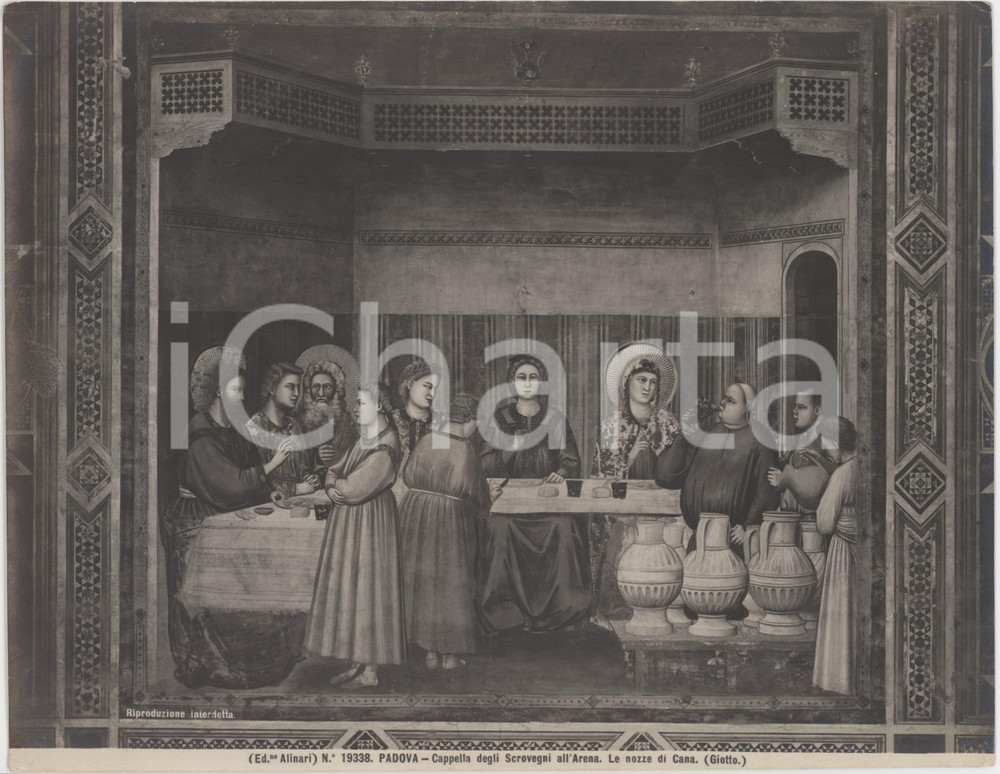 Fotografia d epoca originale 1910 ca PADOVA Cappella degli Scrovegni  Nozze di Cana  Foto ALINARI 1