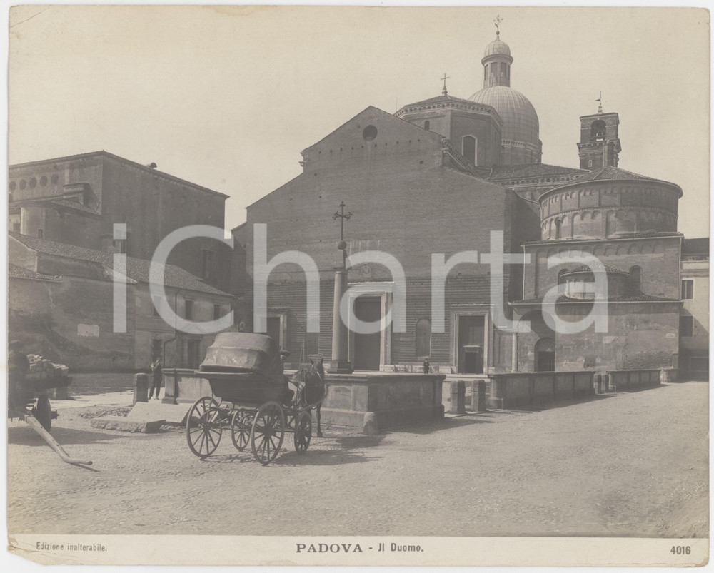 Fotografia d epoca originale 1900 ca PADOVA Calesse davanti al Duomo  Foto seriale 24x19 cm 1