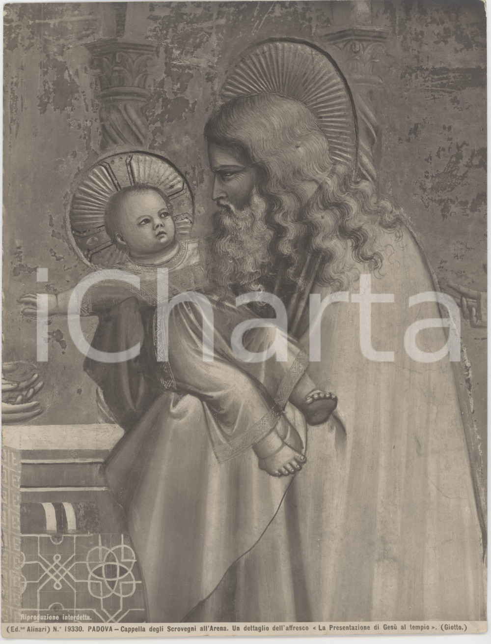 Fotografia d epoca originale 1910 ca PADOVA Cappella degli Scrovegni  GesÃ¹ al tempio  GIOTTO Foto ALINARI 1