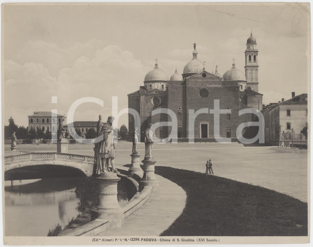Fotografia d epoca originale 1910 ca PADOVA Prato della Valle  Basilica di Santa Giustina  Foto ALINARI 1