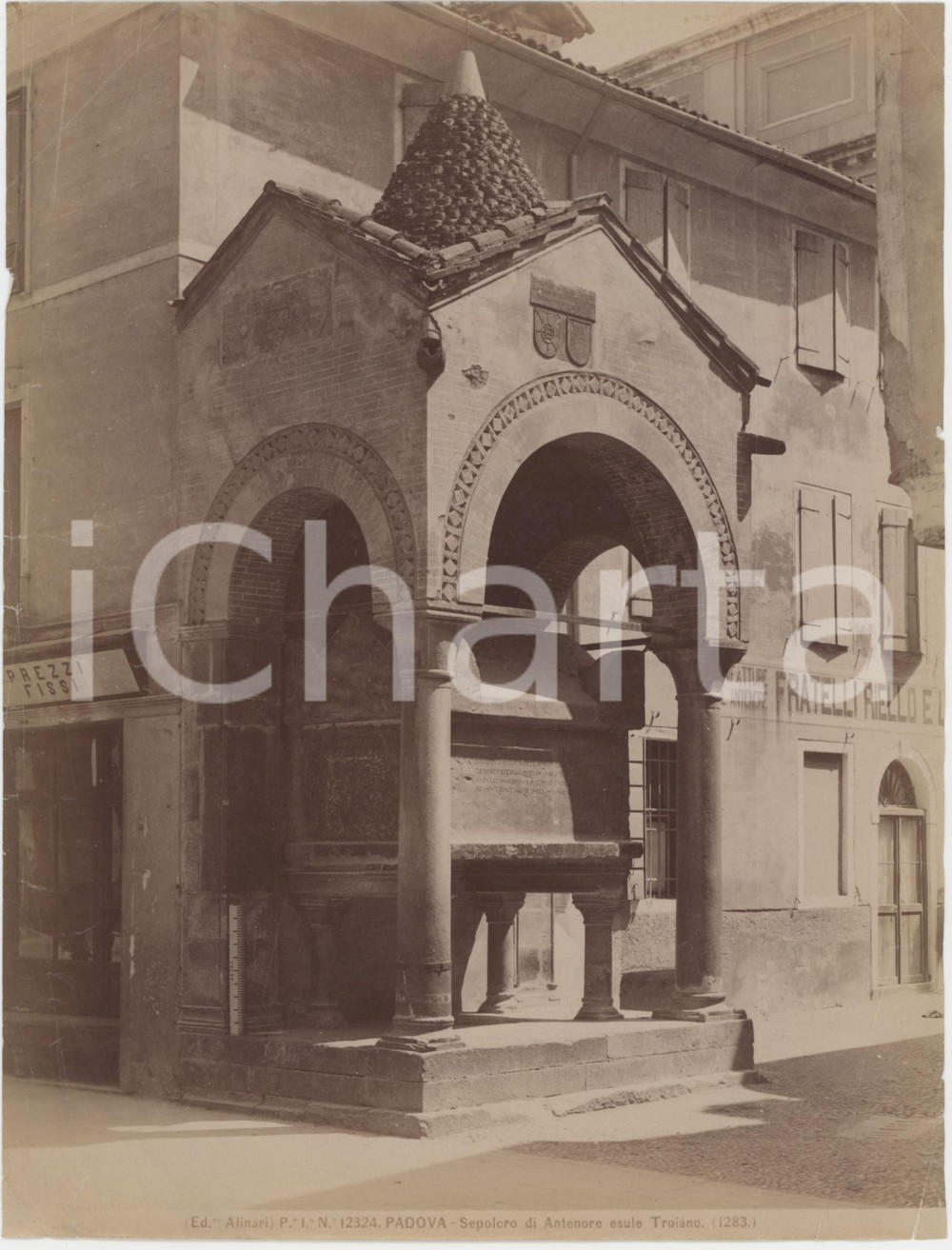 Fotografia d epoca originale 1900 ca PADOVA Piazza Antenore  Tomba di Antenore  Foto ALINARI 1