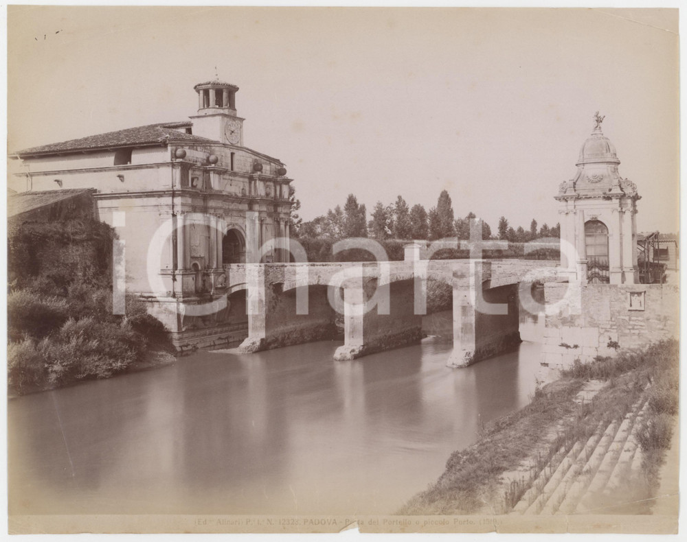 Fotografia d epoca originale 1900 ca PADOVA Porta del Portello e piccolo porto  Foto ALINARI 1
