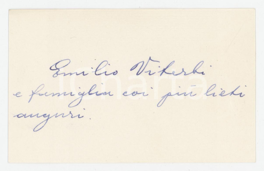 Oggetto da collezione cartaceo 1935 ca ITALIA Emilio VITERBI Biglietto di auguri autografo 9x6 cm 1