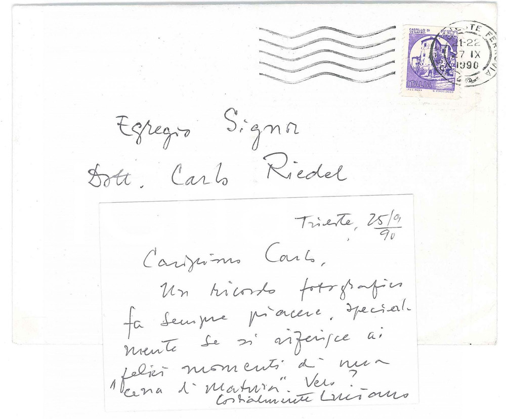 Autografo originale 1990 Università di TRIESTE  Prof. Luciano DABONI Biglietto da visita AUTOGRAFO 1