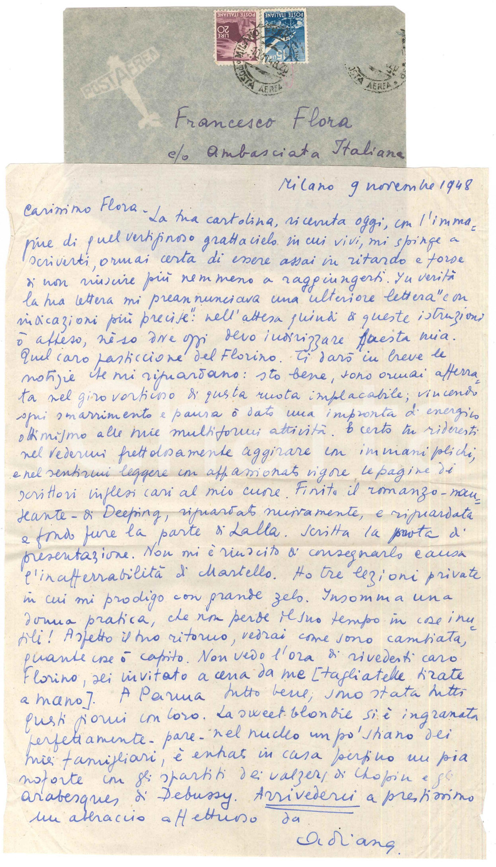 Autografo originale 1948 MILANO Adriana GHERARDI donna pratica persa in cose inutili AUTOGRAFO 1