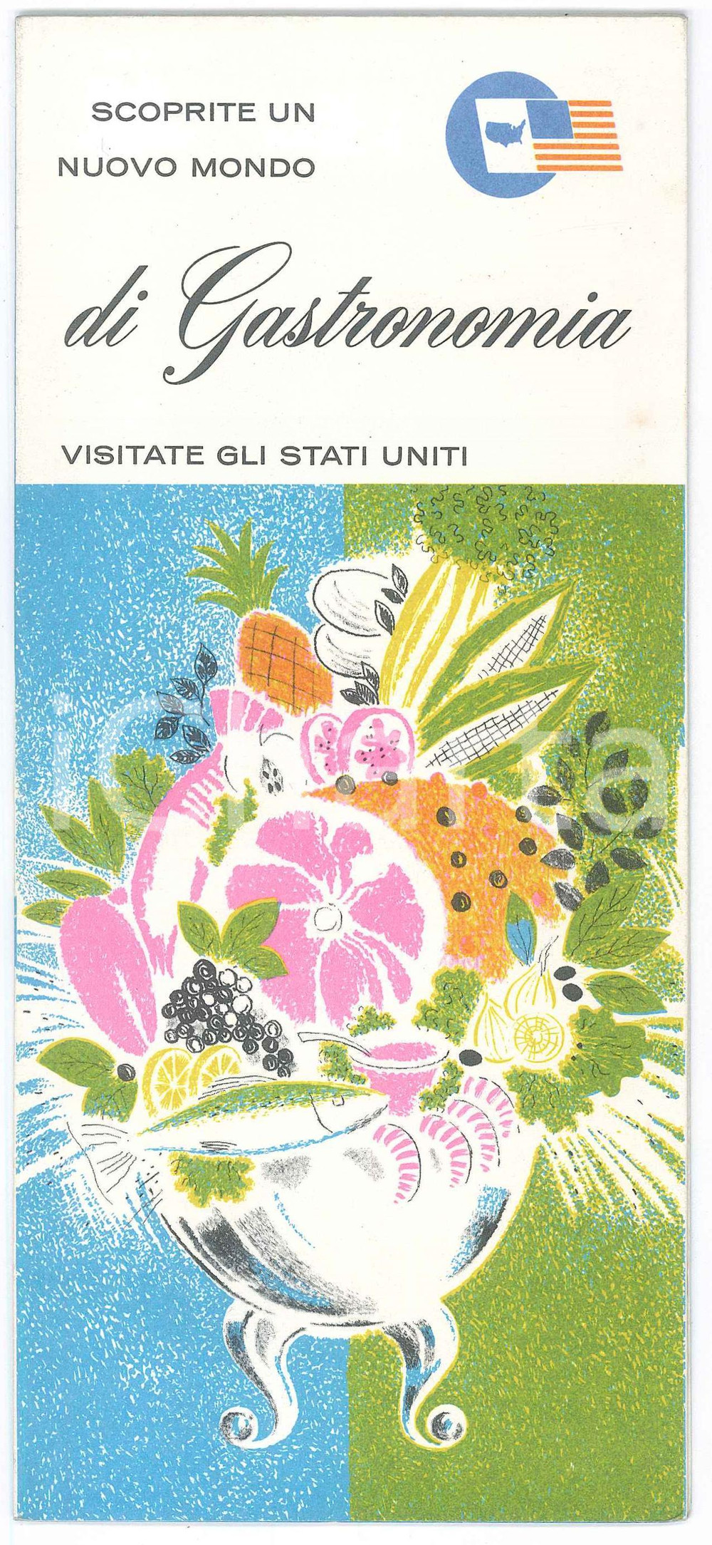 Materiale pubblicitario d’epoca 1965 ca UNITED STATES TRAVEL SERVICE Un nuovo mondo di gastronomia  Volantino 1