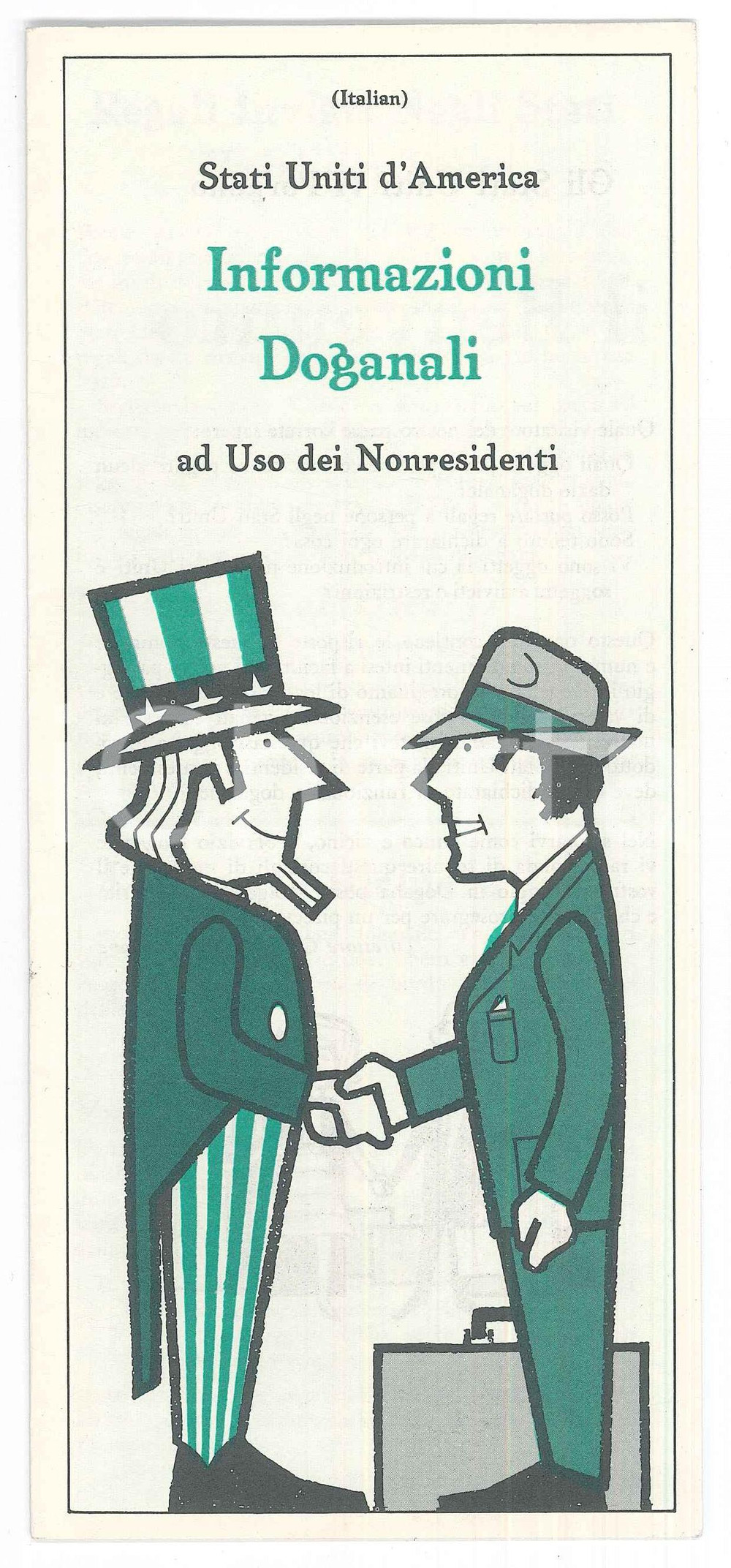 Materiale pubblicitario d’epoca 1965 STATI UNITI Informazioni doganali a uso dei non residenti  Volantino 9x21 1