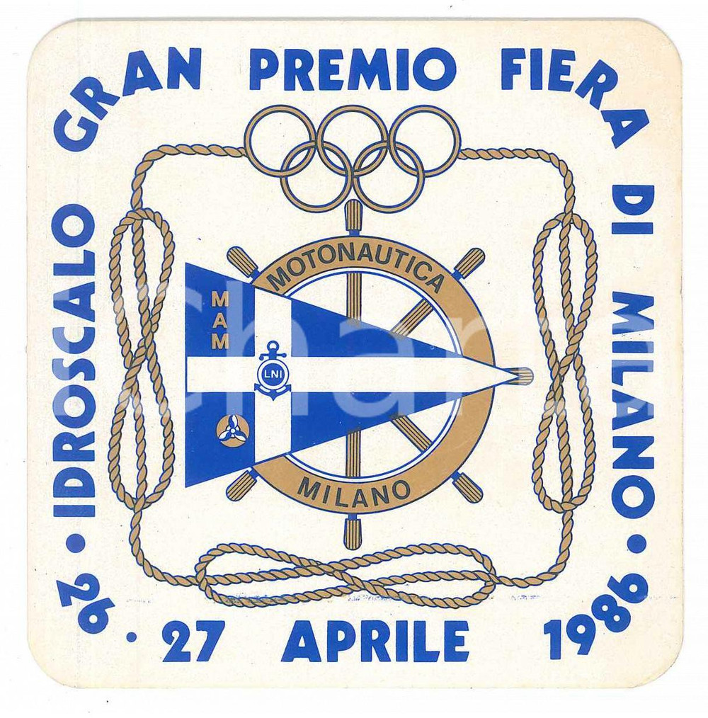 Oggetto da collezione cartaceo 1986 MOTONAUTICA MILANO Gran Premio Fiera di Milano IDROSCALO Adesivo 9x9 1 1
