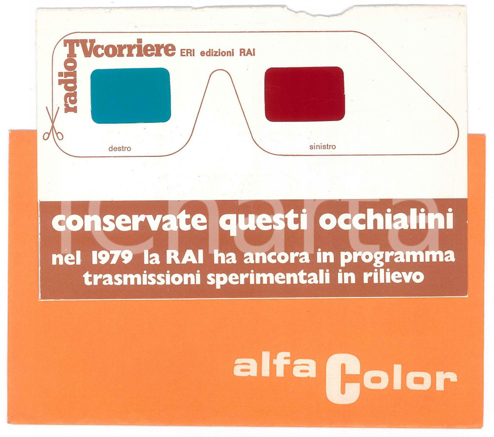 Oggetto da collezione cartaceo 1979 RAI  ERI Radio TV Corriere  Due occhialini 3D per trasmissioni in rilievo 1