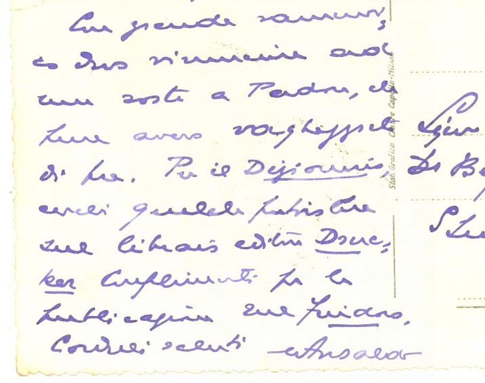 Autografo originale 1962 TRIESTE  Cartolina Giovanni ANSALDO su pubblicazione  AUTOGRAFO 1
