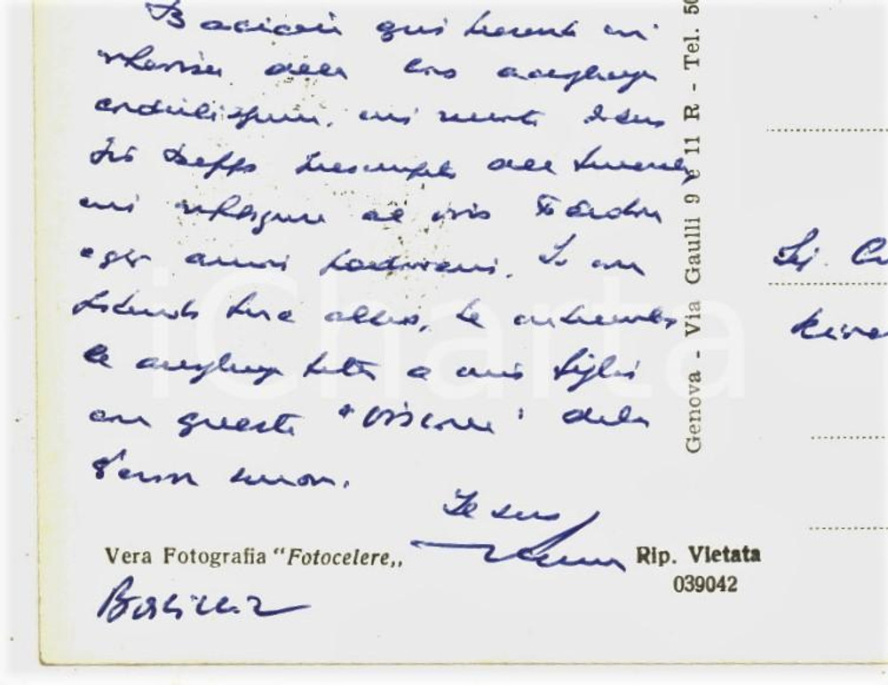 Autografo originale 1962 GENOVA Piazza Dante  Cartolina Giovanni ANSALDO  AUTOGRAFO 1