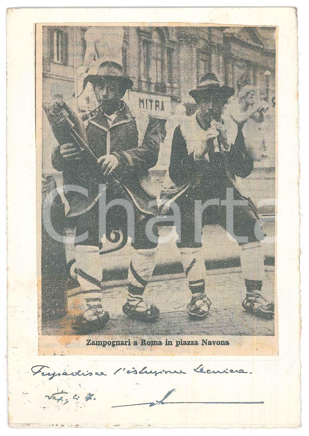 Autografo originale 1962 ROMA Cartolina Giovanni ANSALDO  Zampognari Piazza Navona AUTOGRAFO 1