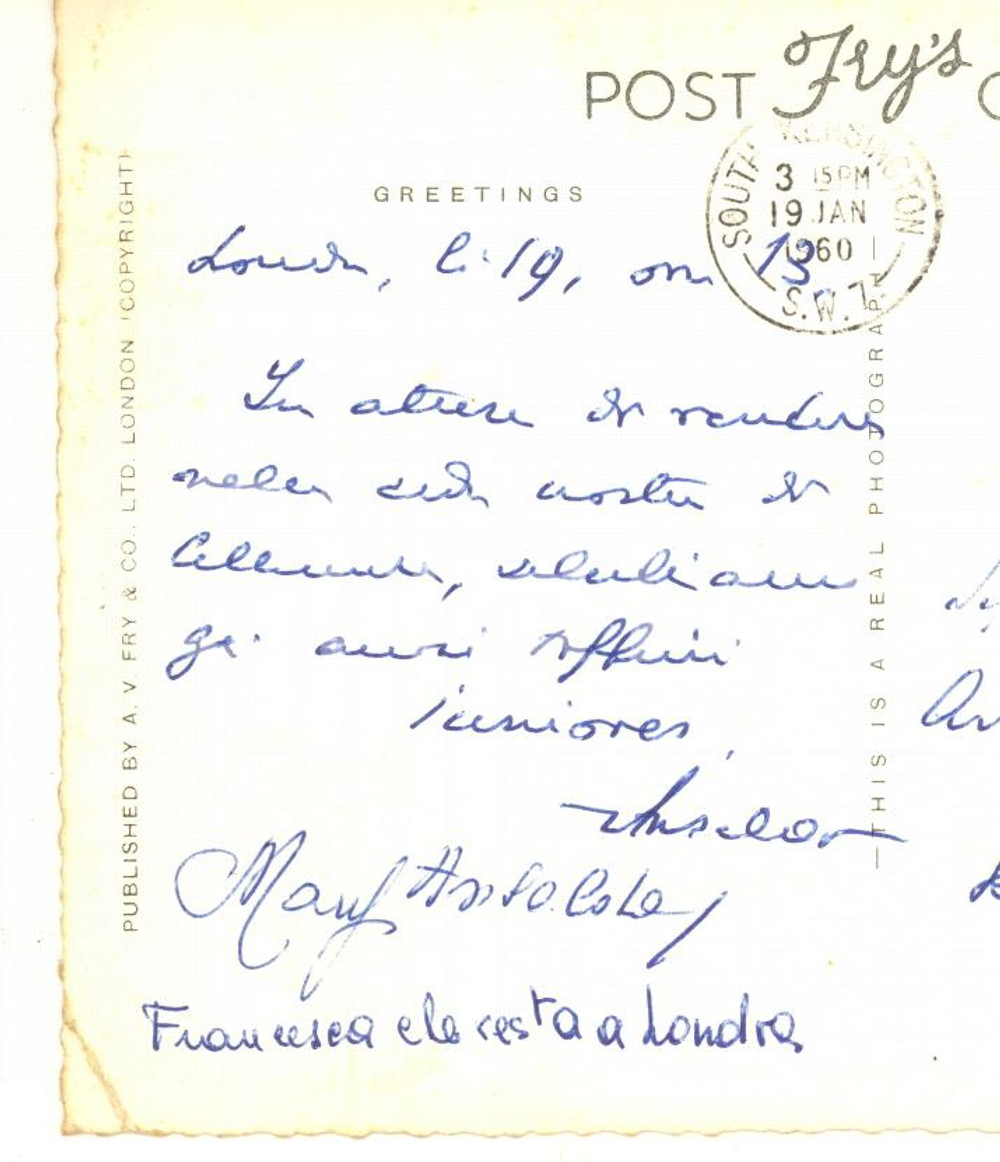 Autografo originale 1960 LONDRA Cartolina Giovanni ANSALDO direttore Il Mattino  AUTOGRAFO 1