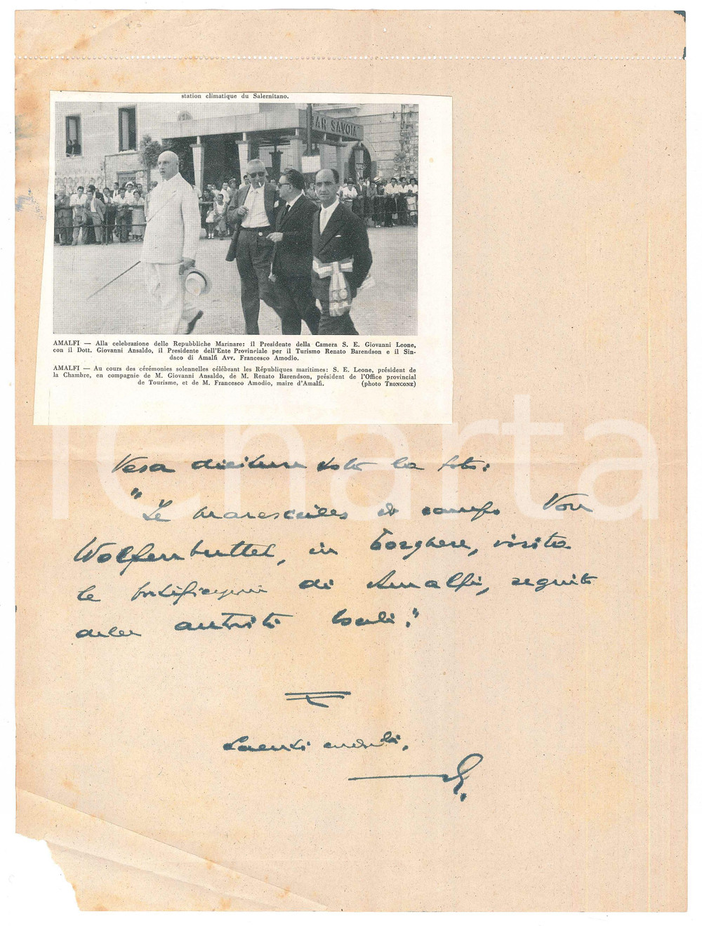 Autografo originale 1957 NAPOLI Giovanni ANSALDO  Celebrazione Repubbliche Marinare AUTOGRAFO 1
