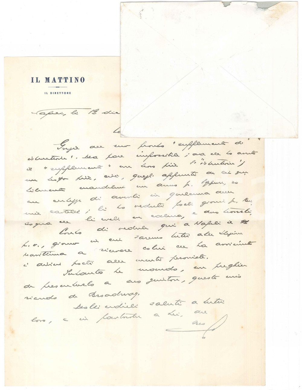 1960 NAPOLI Giovanni ANSALDO attende un amico in visita AUTOGRAFO