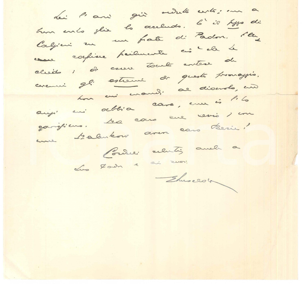 Autografo originale 1960 ca NAPOLI IL MATTINO Lettera Giovanni ANSALDO per articolo AUTOGRAFO 1
