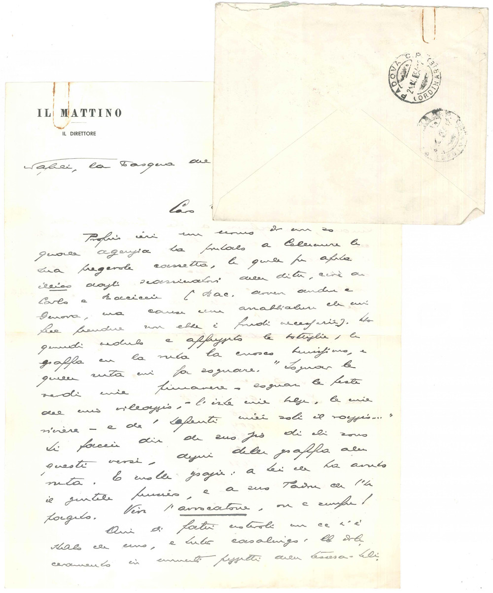 1954 NAPOLI IL MATTINO Direttore Giovanni ANSALDO - Ringraziamenti *Autografo
