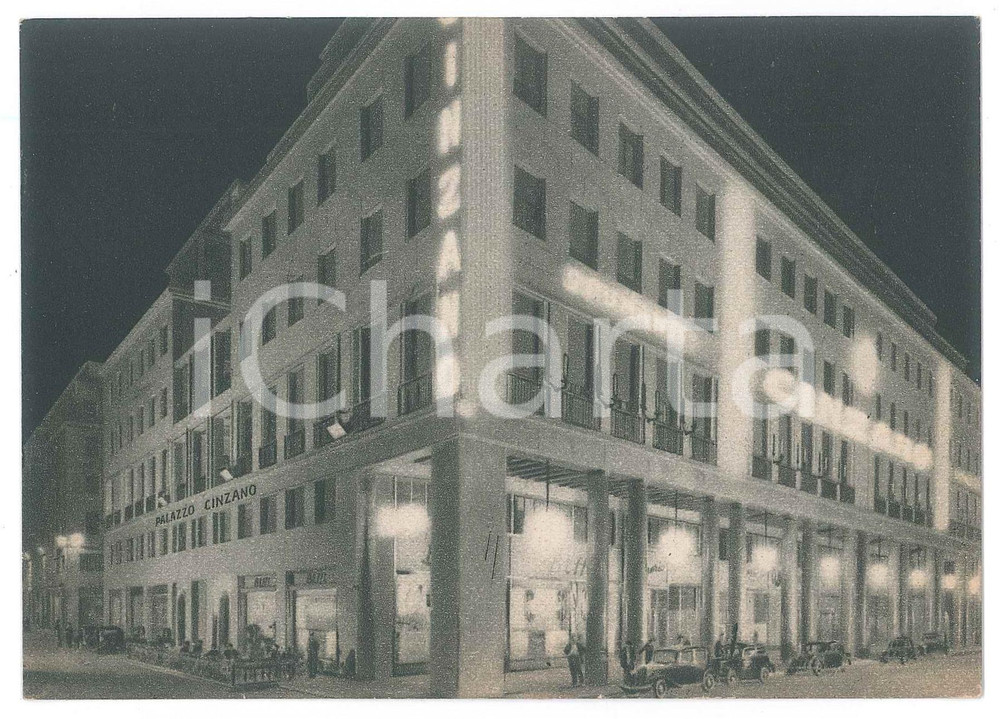 Cartolina originale da collezione 1935 ca TORINO Via Roma PALAZZO CINZANO Panorama notturno  Cartolina FG NV 1