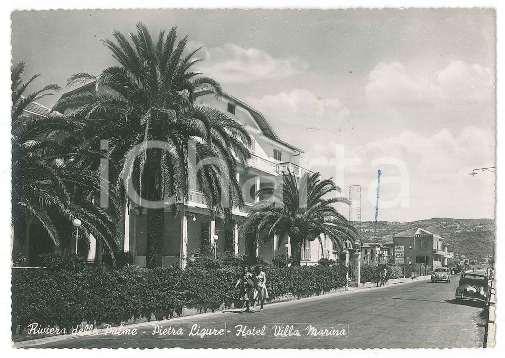 Cartolina originale da collezione 1952 PIETRA LIGURE Hotel Villa Marina RIVIERA DELLE PALME Cartolina ANIMATA FG 1