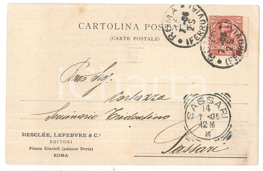 Cartolina originale da collezione 1906 ROMA Editori DESCLEE, LEFEBVRE E C. al Seminario Tridentino di SASSARI 1