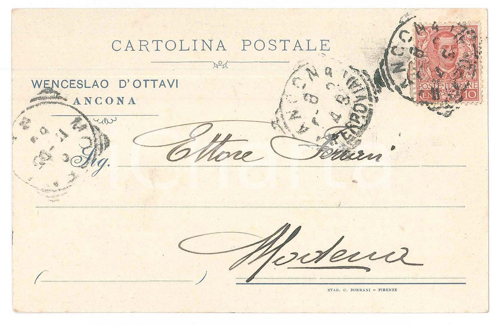 Cartolina originale da collezione 1905 ANCONA Wenceslao D OTTAVI Cartolina commerciale 1