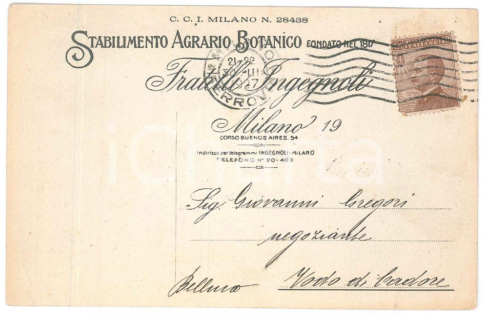Cartolina originale da collezione 1927 MILANO Stabilimento agrario botanico FRATELLI INGEGNOLI Cartolina 1