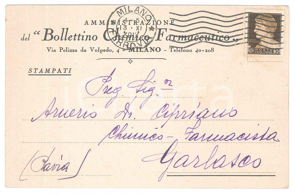 Cartolina originale da collezione 1913 MILANO Bollettino medico farmaceutico  Cartolina conferma abbonamento 1