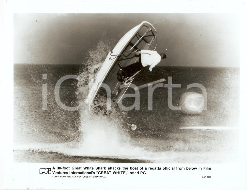 Fotografia d epoca originale 1981 L ULTIMO SQUALO Regia Enzo G. CASTELLARI Squalo bianco attacca barca Foto 1
