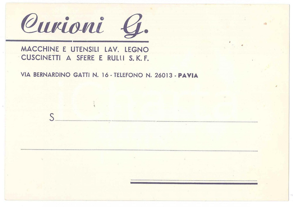 Cartolina originale da collezione 1962 PAVIA Macchine per lavorazione legno G. CURIONI Cartolina commerciale 15x10 1