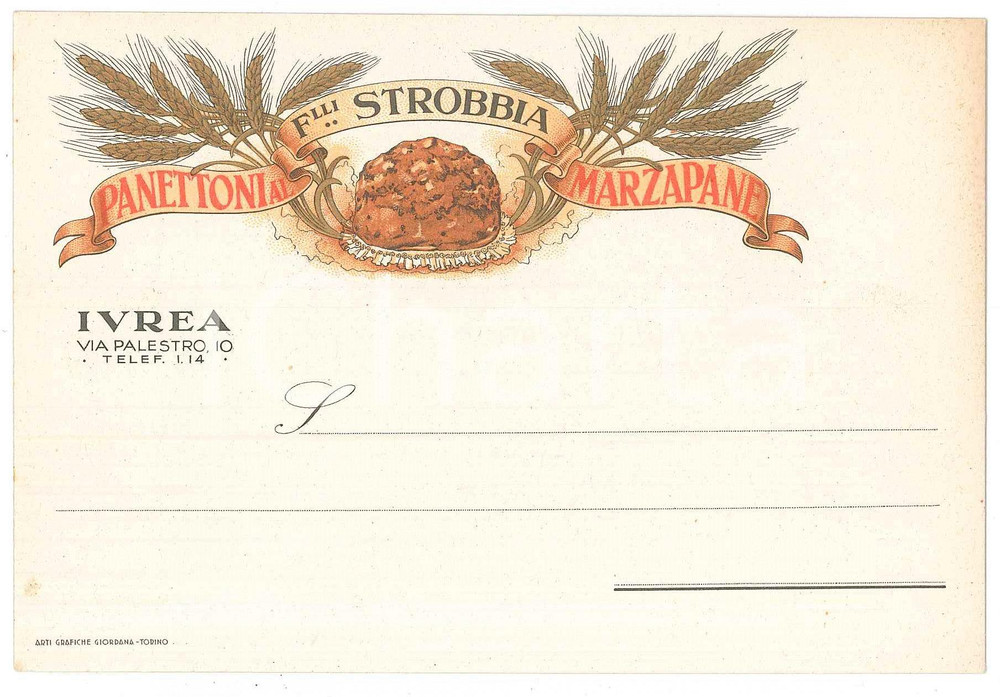 Documento originale, autentico 1945 ca IVREA Via Palestro FRATELLI STROBBIA Panettoni al marzapane  Cartolina 1