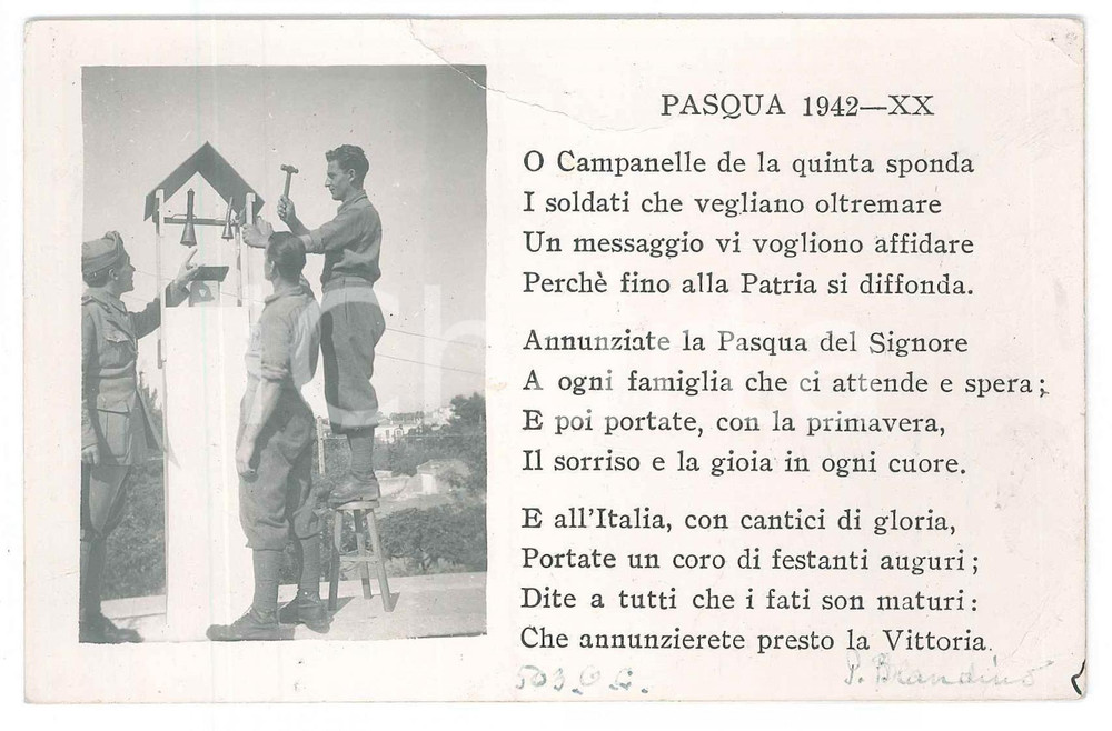Cartolina originale da collezione 1942 WW2 Soldati suonano campane per Pasqua  Cartolina FP NV 1