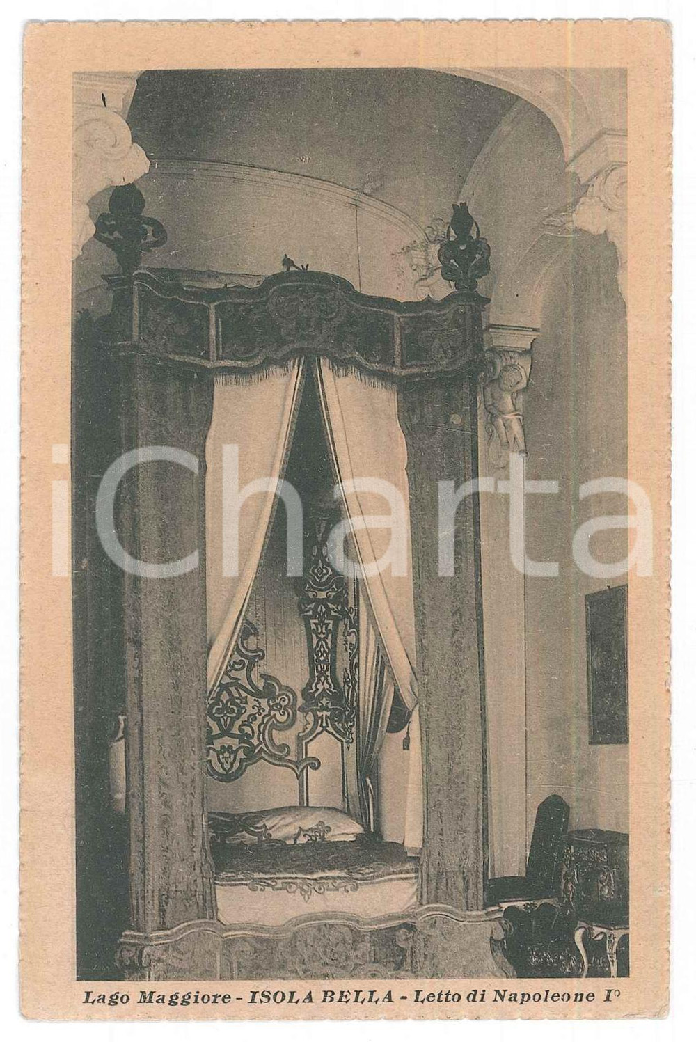 Cartolina originale da collezione 1936 ISOLA BELLA  LAGO MAGGIORE Letto di Napoleone I  Cartolina FP VG 1