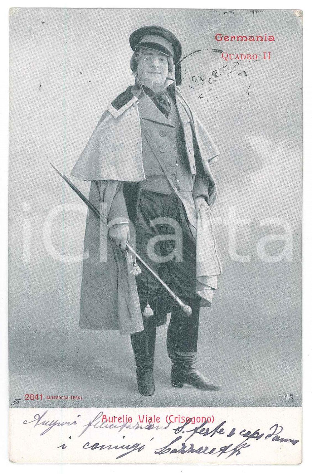 Cartolina originale da collezione 1909 LIRICA Baritono Aurelio VIALE nel ruolo di Crisogono GERMANIA Cartolina FP 1