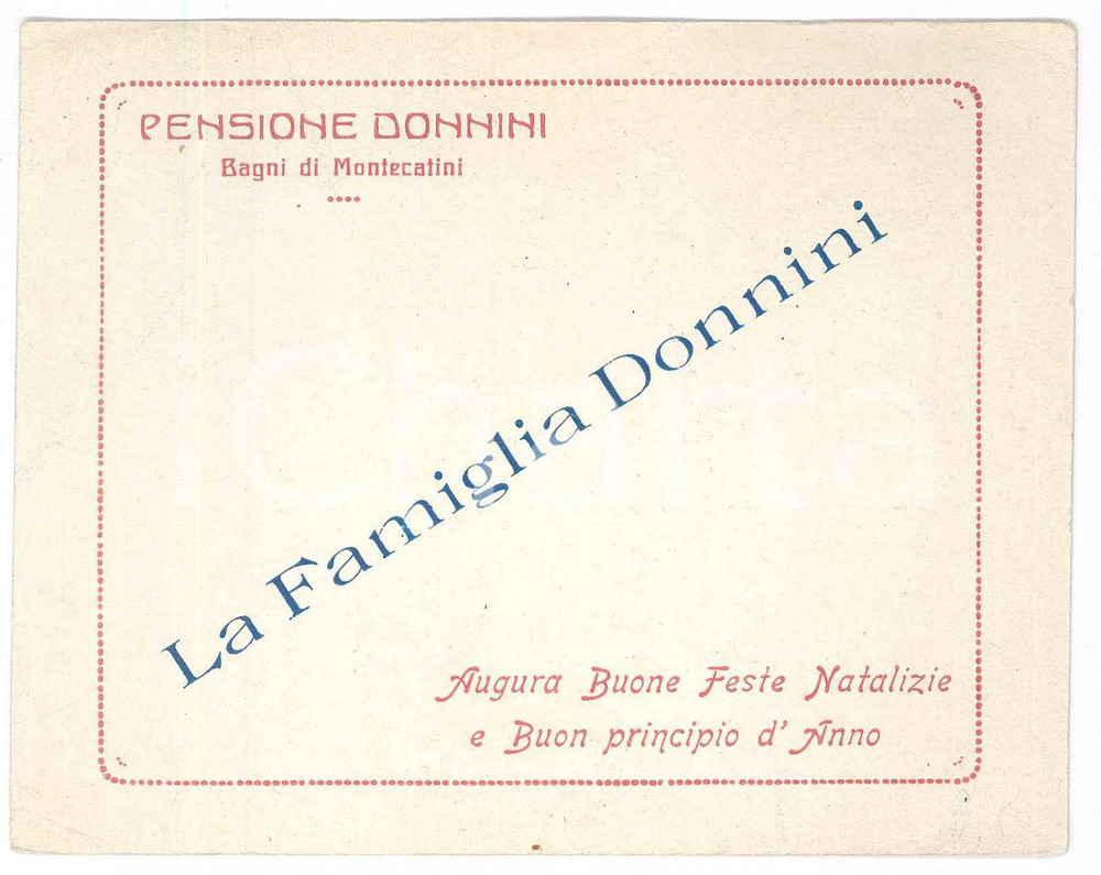 Cartolina originale da collezione 1920 ca BAGNI DI MONTECATINI Pensione DONNINI augura Buon Natale  Biglietto 1