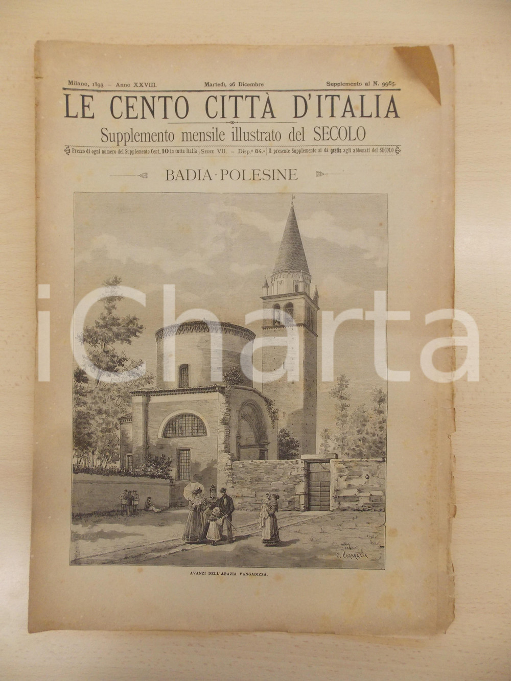 Giornale, rivista storica 1893 CENTO CITTÃ€ D ITALIA Badia Polesine Supplemento del Secolo n.9965 1