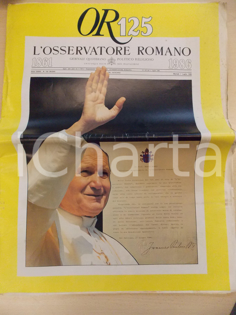 Giornale, rivista storica 1986 L OSSERVATORE ROMANO Giovanni Paolo II  Numero speciale 125Â° anniversario 1