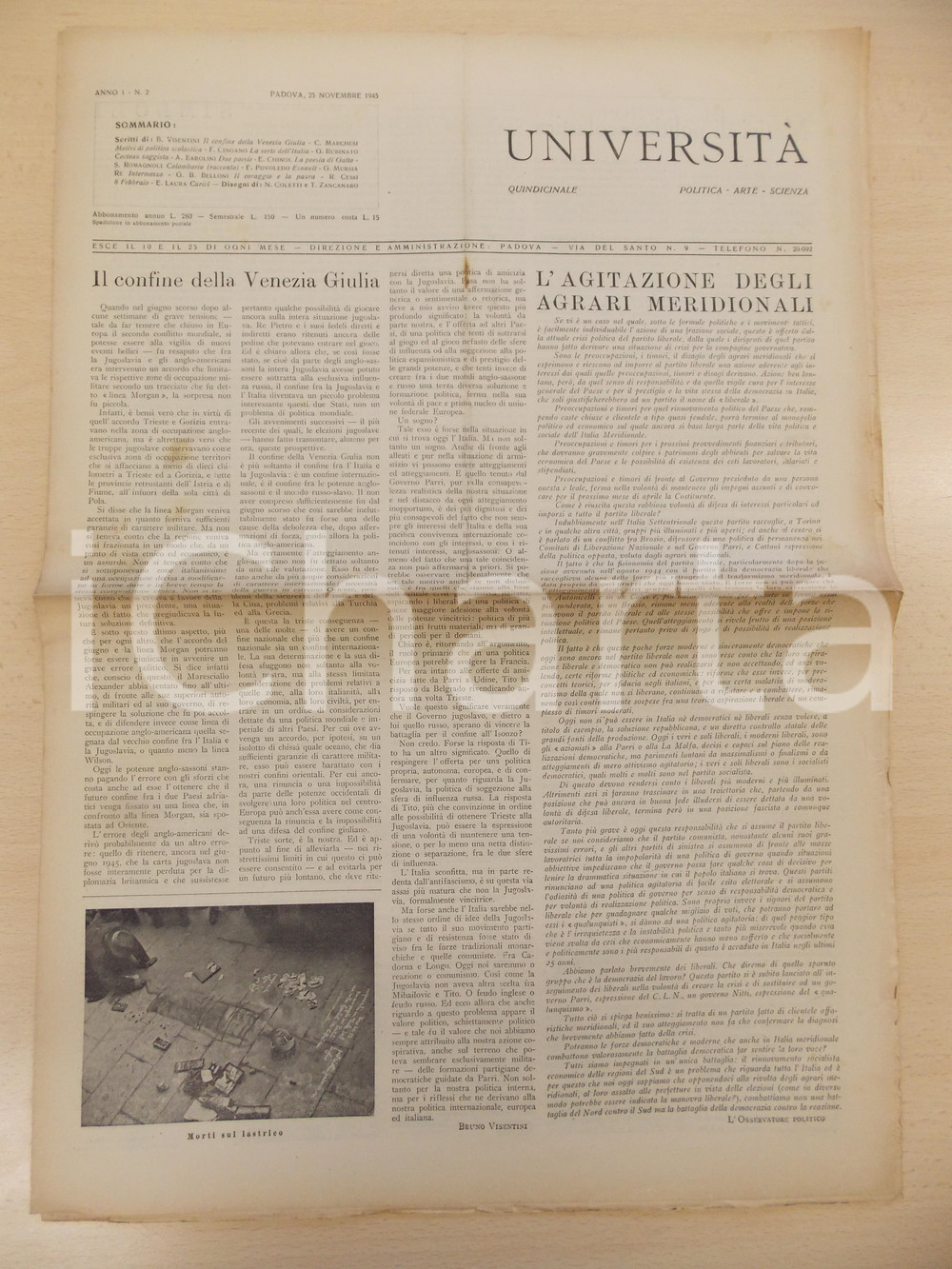 Giornale, rivista storica 1945 PADOVA Rivista UNIVERSITÃ€ Agitazione degli agrari meridionali  Giornale 1
