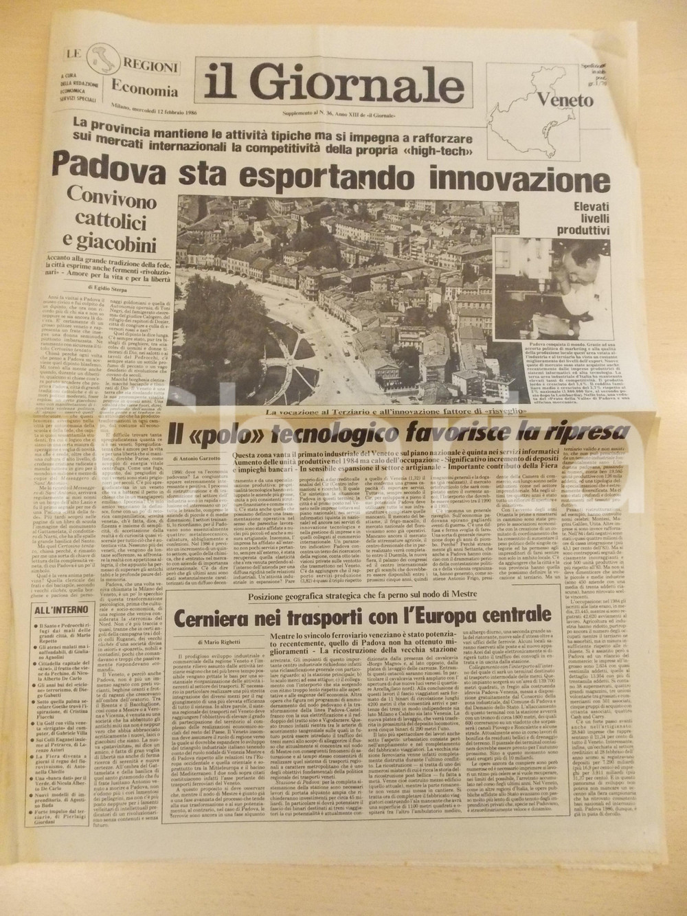 Giornale, rivista storica 1986 IL GIORNALE Anno XIII n.36 Supplemento VENETO  Innovazione a PADOVA 1
