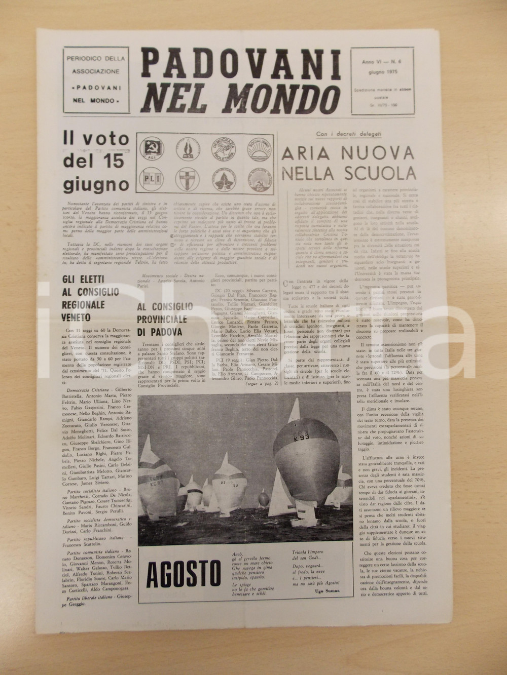 Giornale, rivista storica 1975 PADOVANI NEL MONDO Eletti al consiglio regionale veneto Periodico n.6 1