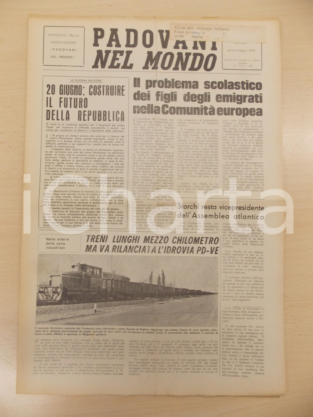 Giornale, rivista storica 1976 PADOVANI NEL MONDO Bisogna rilanciare idrovia Padova  Venezia Periodico 1