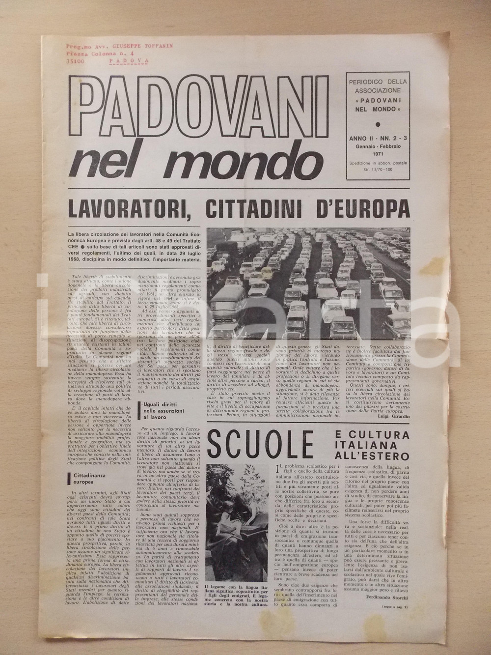 Giornale, rivista storica 1971 PADOVANI NEL MONDO I lavoratori sono i cittadini d Europa Periodico n.23 1