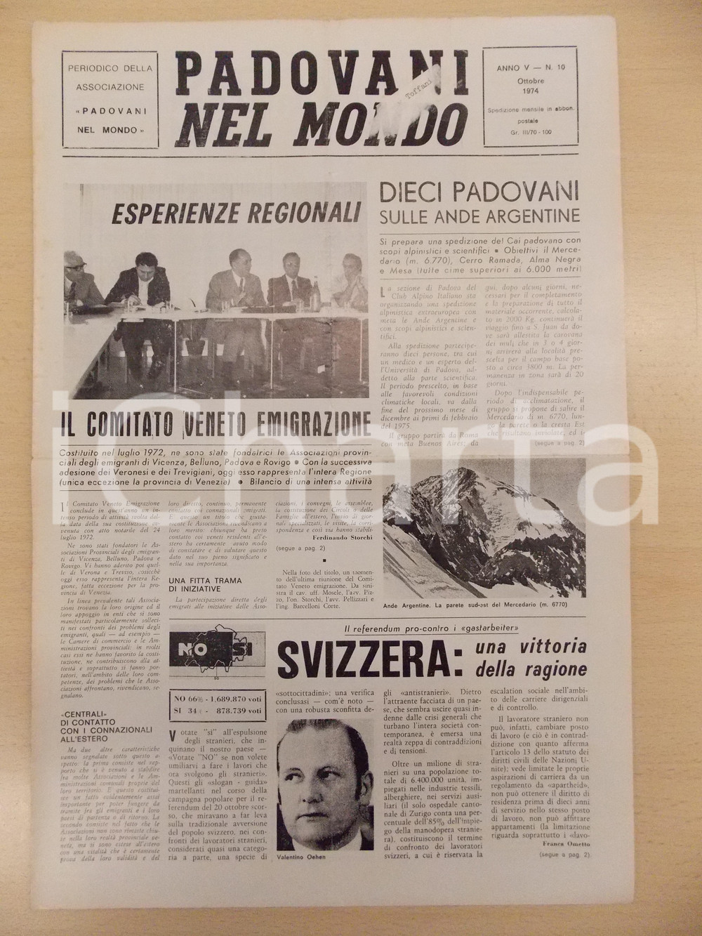 Giornale, rivista storica 1974 PADOVANI NEL MONDO Dieci padovani sulle ANDE argentine CAI Periodico n.10 1