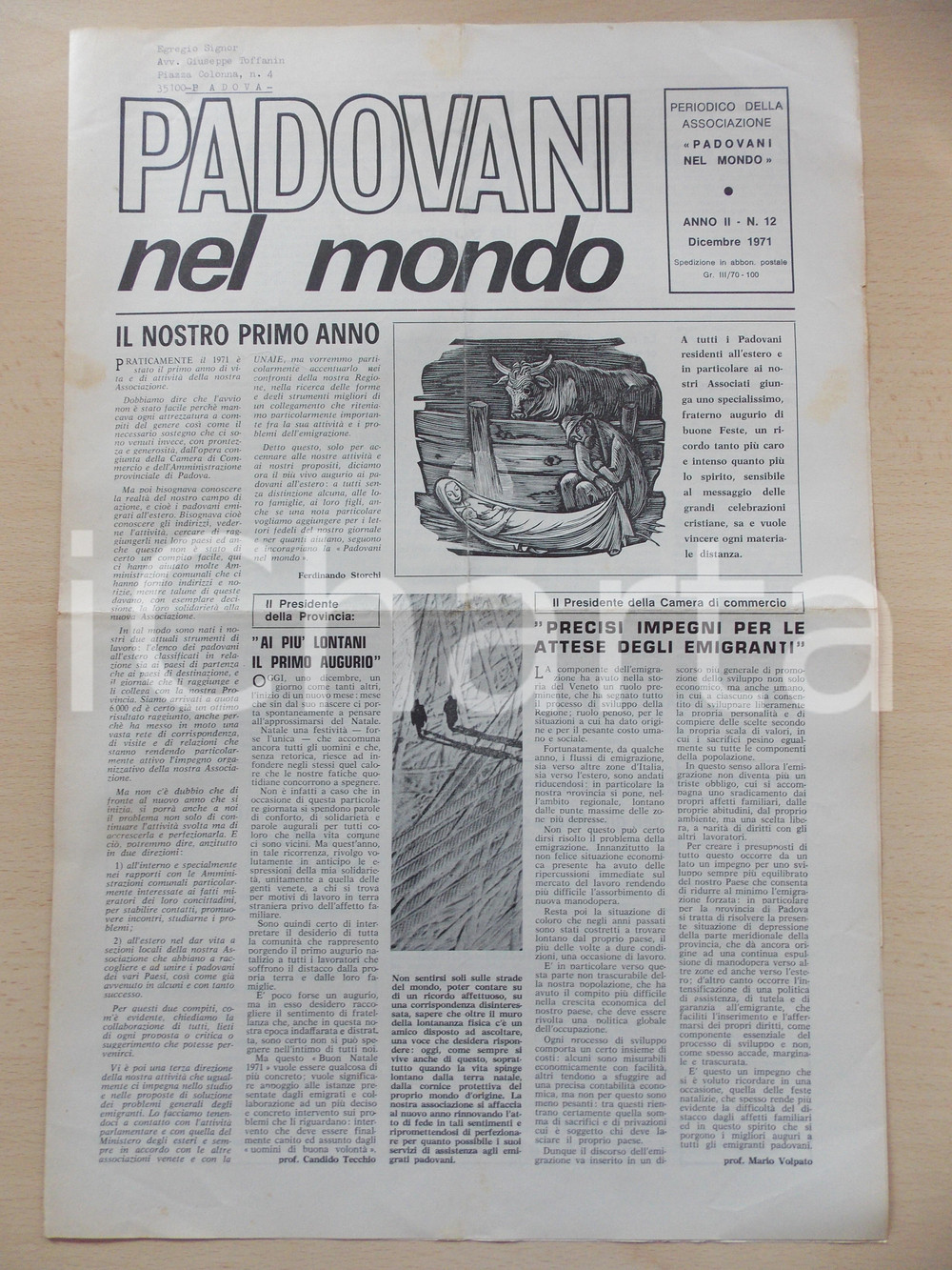 Giornale, rivista storica 1971 PADOVANI NEL MONDO Auguri di buon anno a tutti gli emigrati Periodico n.12 1