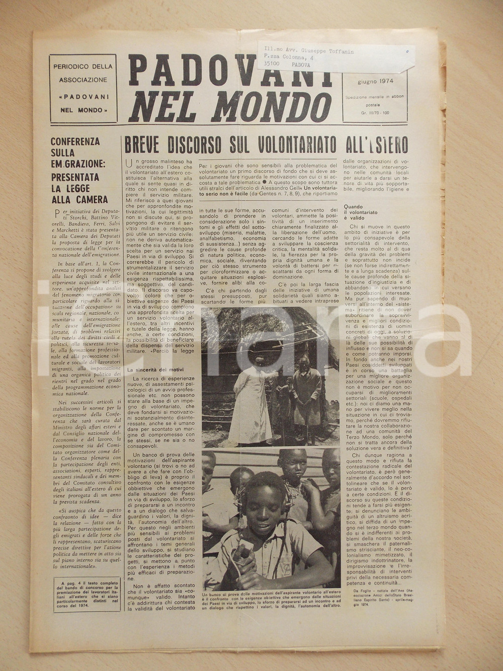 Giornale, rivista storica 1974 PADOVANI NEL MONDO Volontariato all estero Periodico 1