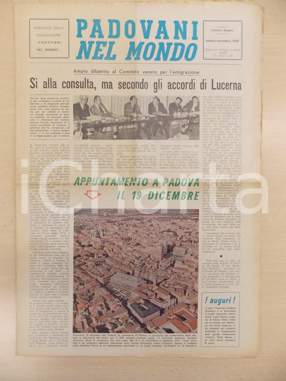 Giornale, rivista storica 1976 PADOVANI NEL MONDO Camera di Commercio premia padovani emigrati Periodico 1
