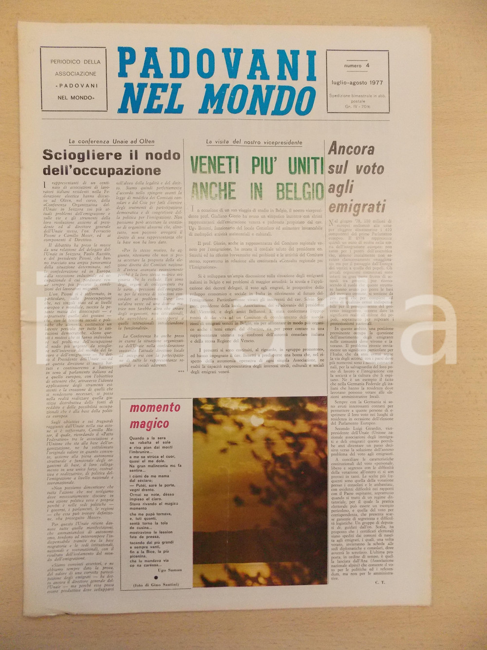 Giornale, rivista storica 1977 PADOVANI NEL MONDO Veneti piÃ¹ uniti anche in BELGIO Periodico n.4 1